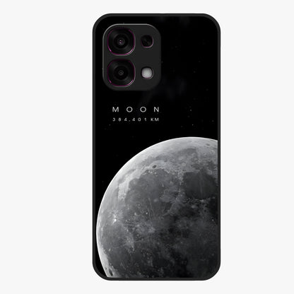 Cosmic Moon Glow Glass Case showing flat back view with glowing moon artwork and glossy glass finish.
