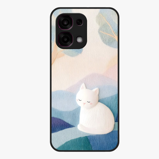 Cotton Dream Cat Glass Case showing flat back view with soft dreamy cat artwork and glossy glass finish.