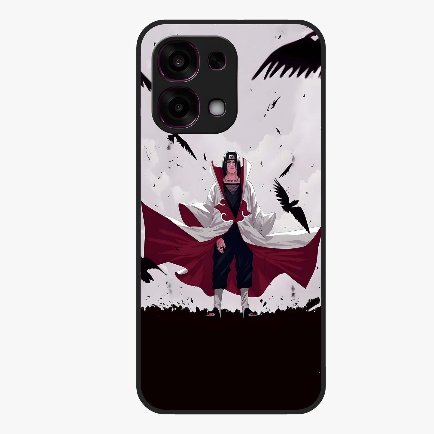 Crimson Crow Ascension Glass Case showing flat back view with mystical crow artwork and glossy glass finish.