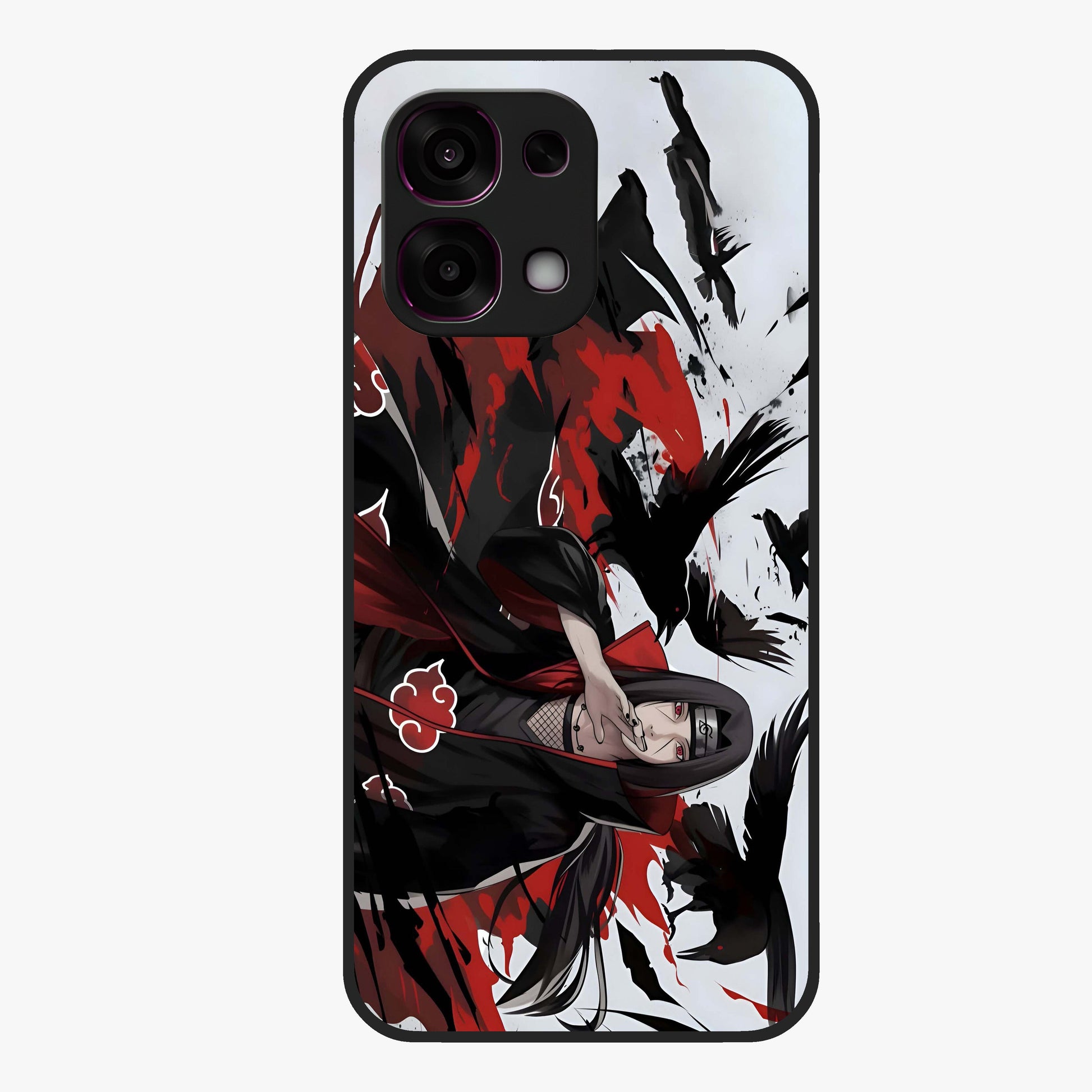 Crimson Crow Illusion Glass Case showing flat back view with artistic crow illusion artwork and glossy glass finish.