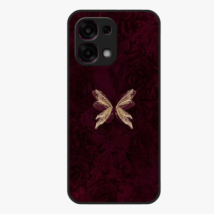 Crimson Fade Butterfly Glass Case showing flat back view with fading butterfly artwork and glossy glass finish.