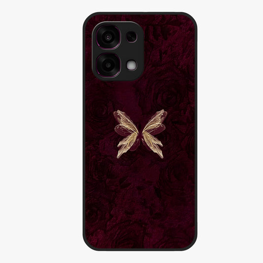 Crimson Fade Butterfly Glass Case showing flat back view with fading butterfly artwork and glossy glass finish.