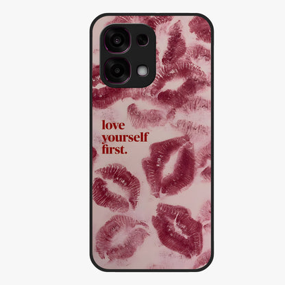 Crimson Kiss Love Glass Case showing flat back view with romantic crimson themed artwork and glossy glass finish.