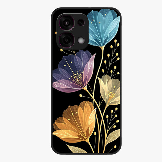 Delicate Multicolor Flowers Glass Case showing flat back view with vibrant floral artwork and glossy glass finish.