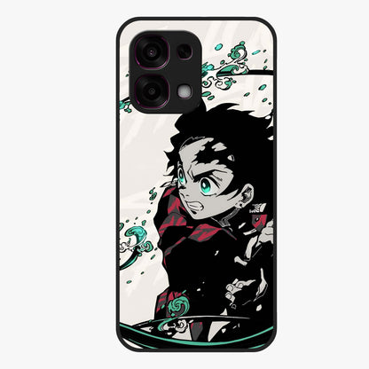 Demon Slayer Glass Case showing flat back view with bold anime inspired artwork and glossy glass finish.