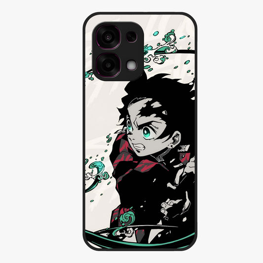 Demon Slayer Glass Case showing flat back view with bold anime inspired artwork and glossy glass finish.