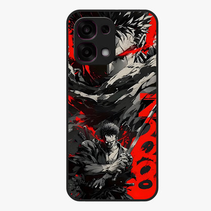 Demon Sword Resolve Glass Case showing flat back view with fierce sword warrior artwork and glossy glass finish.