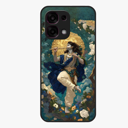 Divine Krishna Art Glass Case showing flat back view with Lord Krishna artwork and glossy glass finish.