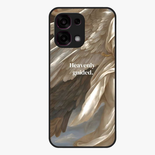 Divine Winged Grace Glass Case showing flat back view with elegant wing inspired artwork and glossy glass finish.
