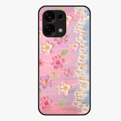 Dreamy Painted Garden Glass Case showing flat back view with artistic painted floral garden artwork and glossy glass finish.
