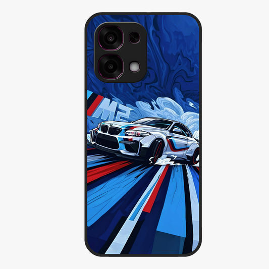 Drift Power Rush Glass Case showing flat back view with dynamic racing inspired artwork and glossy glass finish.