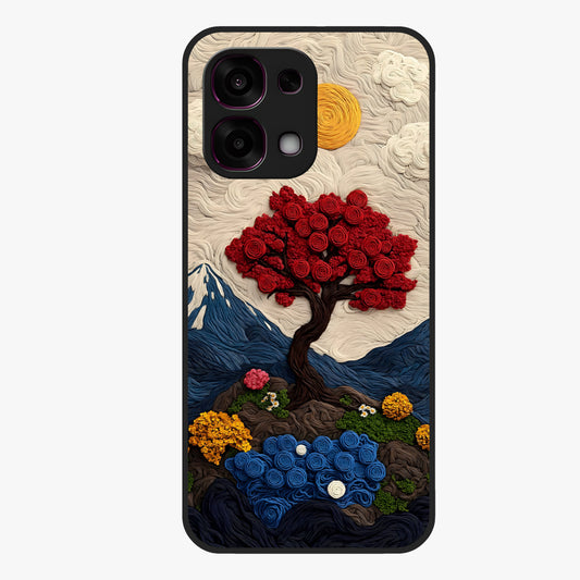 Eternal Nature Tapestry Glass Case showing flat back view with intricate nature tapestry artwork and glossy glass finish.