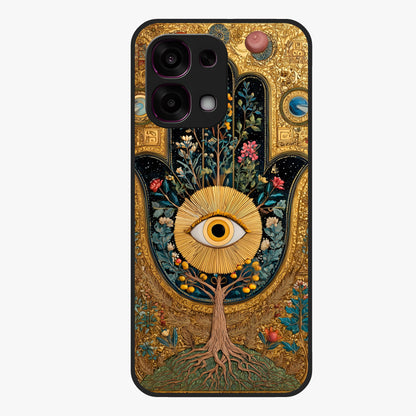 Ethereal Evil Eye Glass Case showing flat back view with mystical evil eye artwork and glossy glass finish.