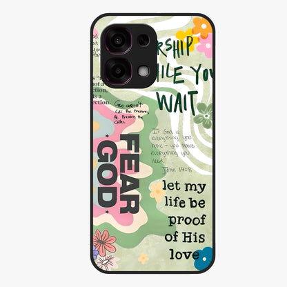 Faith Over Fear Glass Case showing flat back view with motivational typography artwork and glossy glass finish.