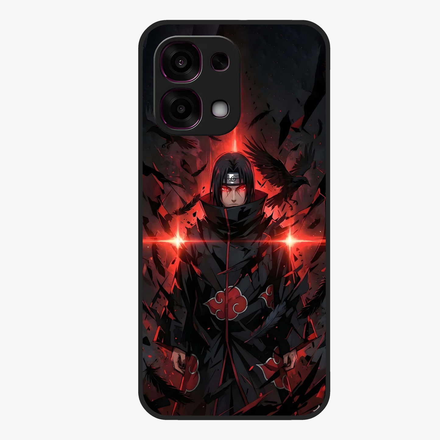 Focused Blade Discipline Glass Case showing flat back view with warrior sword themed artwork and glossy glass finish.