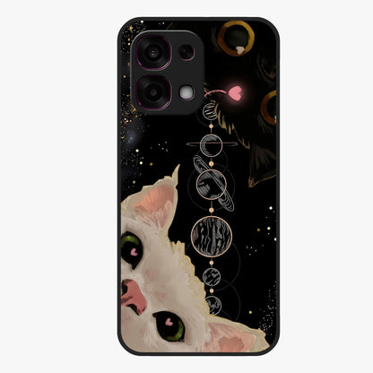 Galactic Cat Glass Case showing flat back view with cosmic cat artwork and glossy glass finish.