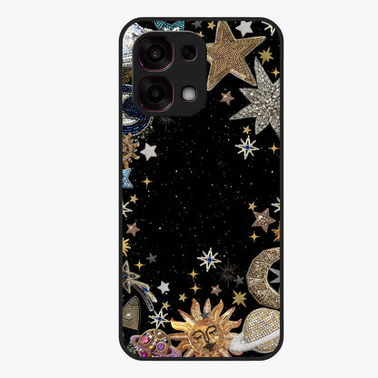Galactic Jewel Stars Glass Case showing flat back view with sparkling star jewel artwork and glossy glass finish.