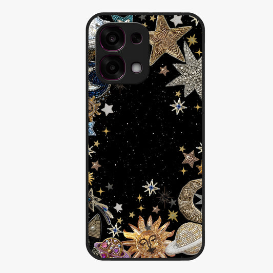 Galactic Jewel Stars Glass Case showing flat back view with sparkling star jewel artwork and glossy glass finish.