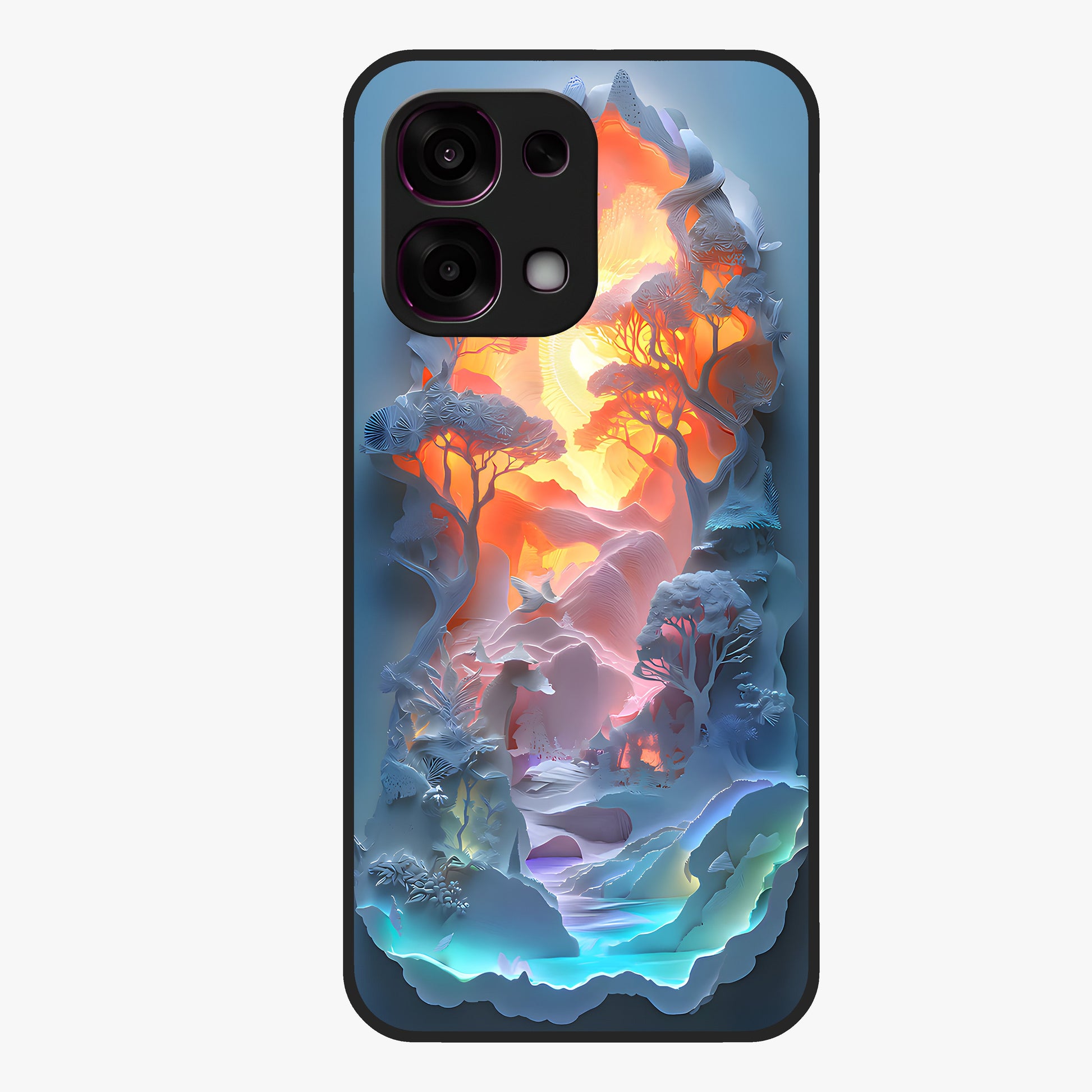 Glow Forest Portal Glass Case showing flat back view with glowing forest portal artwork and glossy glass finish.