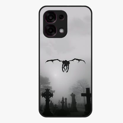 Graveyard Shadow Descent Glass Case showing flat back view with dark graveyard themed artwork and glossy glass finish.