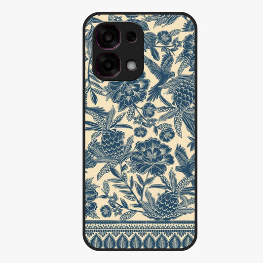 Heirloom Wild Bloom Glass Case showing flat back view with vintage inspired wild flower artwork and glossy glass finish.