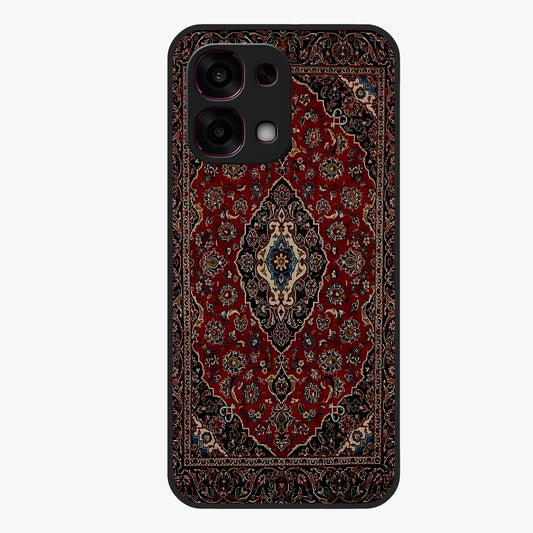 Heritage Carpet Royale Glass Case showing flat back view with ornate Persian carpet inspired pattern and glossy glass finish.