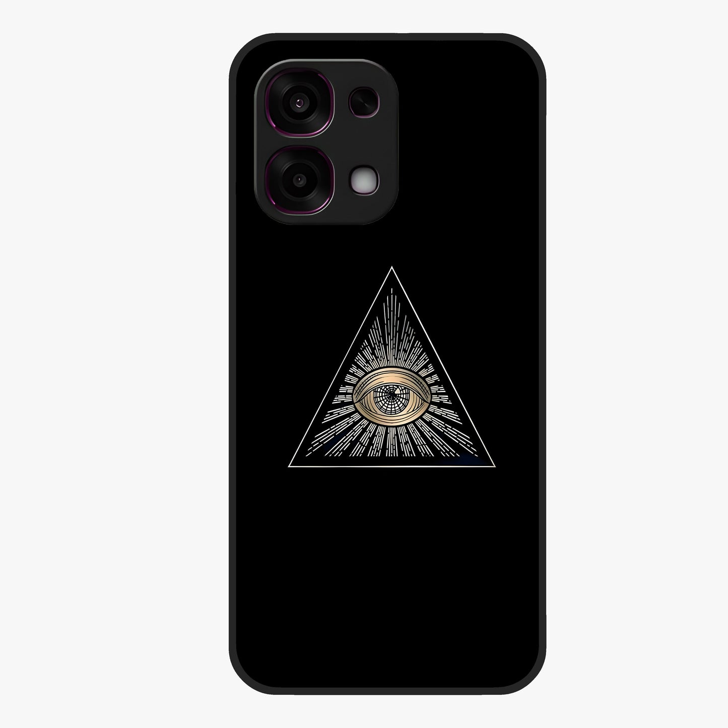 Illuminati Evil Glass Case showing flat back view with mysterious illuminati symbol artwork and glossy glass finish.