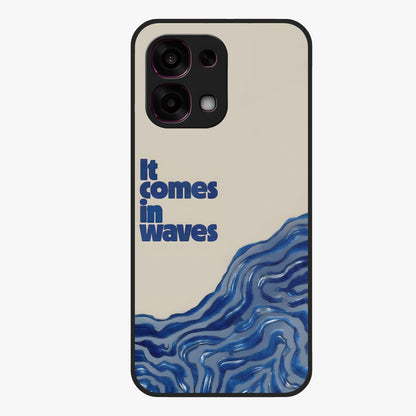 It Comes In Waves Quote Glass Case showing flat back view with inspirational wave themed quote artwork and glossy glass finish.