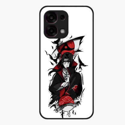 Itachi Sharingan Glass Case showing flat back view with powerful anime eye artwork and glossy glass finish.