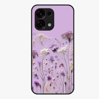 Lavender Blossom Dream Glass Case showing flat back view with soft lavender floral artwork and glossy glass finish.