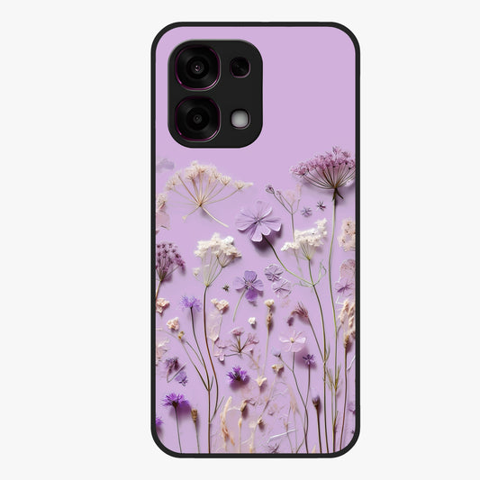 Lavender Blossom Dream Glass Case showing flat back view with soft lavender floral artwork and glossy glass finish.
