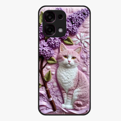 Lavender Cat Whimsy Glass Case showing flat back view with cute lavender cat artwork and glossy glass finish.