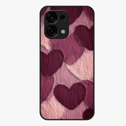 Layered Paper Hearts Glass Case showing flat back view with layered paper heart artwork and glossy glass finish.