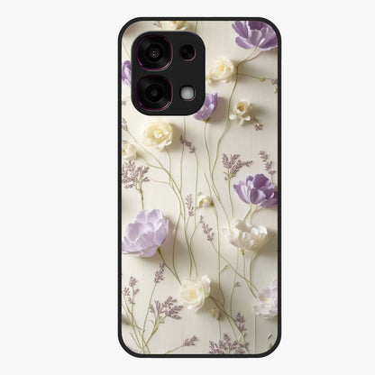 Lilac Breeze Harmony Glass Case showing flat back view with soft lilac themed artwork and glossy glass finish.