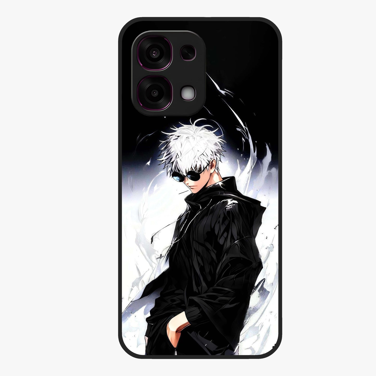 Limitless Shadow King Glass Case showing flat back view with powerful shadow warrior artwork and glossy glass finish.