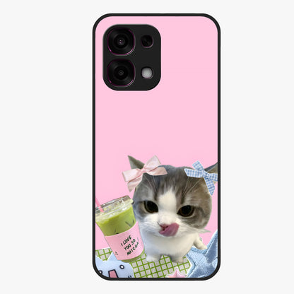 Love Matcha Cat Glass Case showing flat back view with cute cat and matcha themed artwork and glossy glass finish.