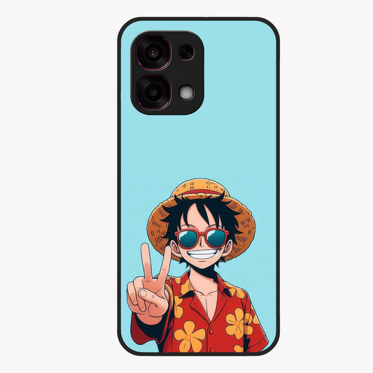 Luffy Summer Anime Vibe Glass Case showing flat back view with vibrant anime character artwork and glossy glass finish.