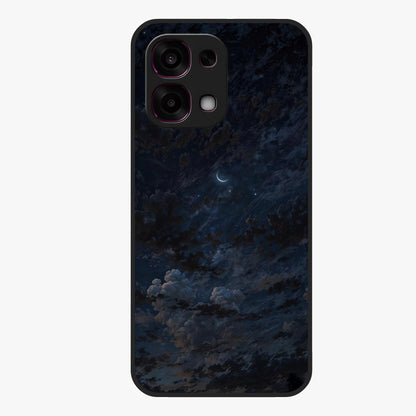 Lunar Veil Silence Glass Case showing flat back view with mystical moon veil artwork and glossy glass finish.