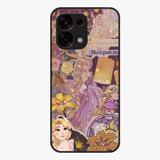Magical Tangled Dream Glass Case showing flat back view with dreamy tangled artwork and glossy glass finish.
