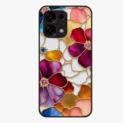 Marble Flower Pattern Glass Case showing flat back view with marble texture floral artwork and glossy glass finish.
