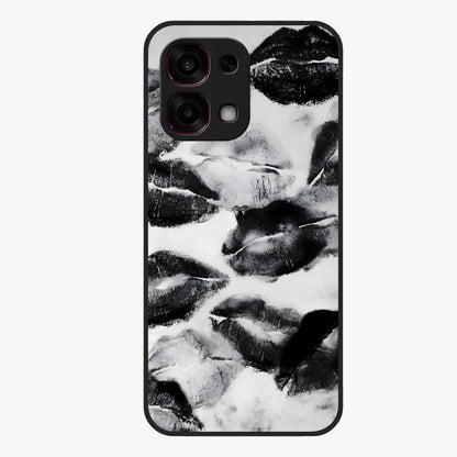 Midnight Kiss Marks Glass Case showing flat back view with lipstick kiss mark artwork and glossy glass finish.