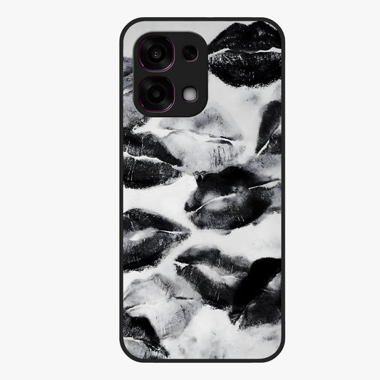 Midnight Kiss Marks Glass Case showing flat back view with lipstick kiss mark artwork and glossy glass finish.