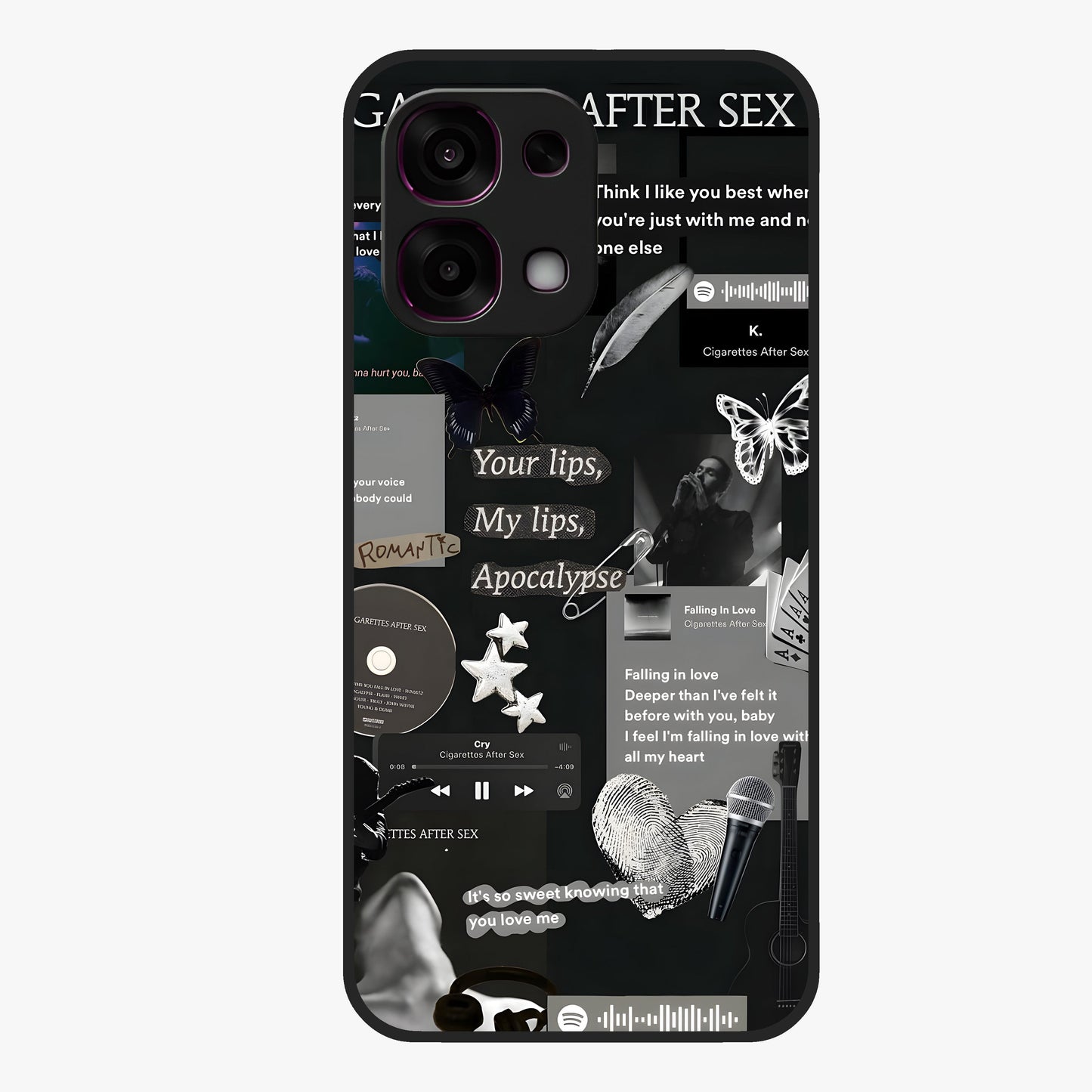 Midnight Love Echo Glass Case showing flat back view with romantic midnight themed artwork and glossy glass finish.