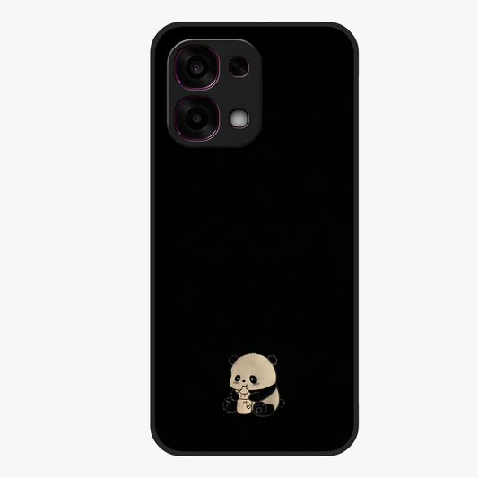 Midnight Panda Love Glass Case showing flat back view with cute panda themed artwork and glossy glass finish.