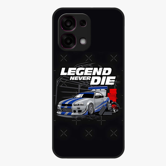 Midnight Racing Legacy Glass Case showing flat back view with sleek racing inspired artwork and glossy glass finish.