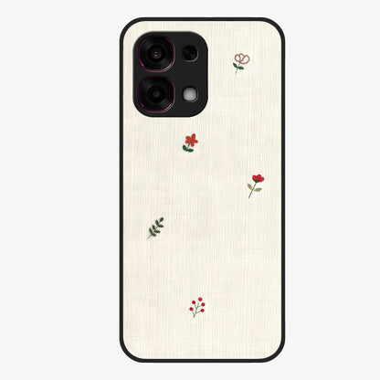 Minimal Petal Whispers Glass Case showing flat back view with soft minimal floral artwork and glossy glass finish.