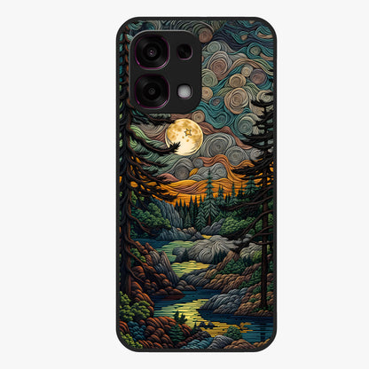 Moonlight Forest Dream Glass Case showing flat back view with mystical forest moonlight artwork and glossy glass finish.