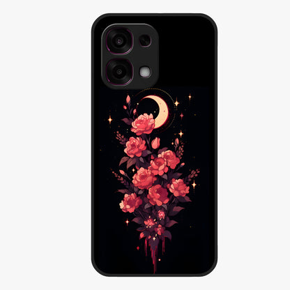 Moonlit Floral Elegance Glass Case showing flat back view with elegant floral artwork under moonlit tones and glossy glass finish.