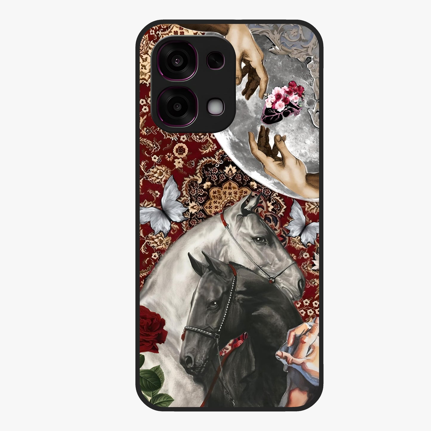 Moonlit Royal Stallion Glass Case showing flat back view with majestic horse under moonlight artwork and glossy glass finish.