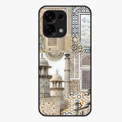 Mughal Marble Legacy Glass Case showing flat back view with intricate Mughal inspired marble pattern and glossy glass finish.